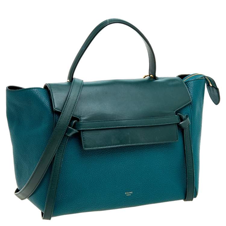 Pre Owned Celine Green Leather Small Belt Top Handle Bag