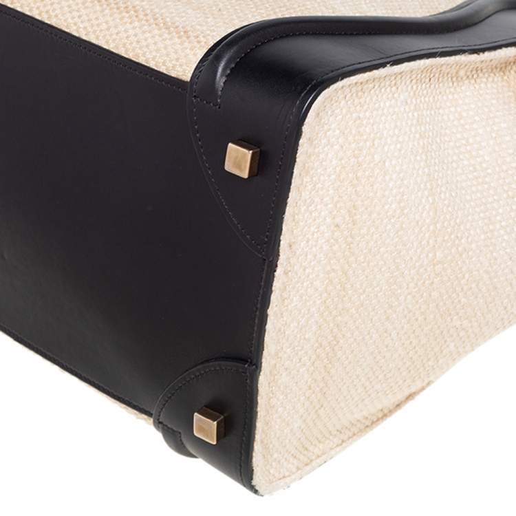 Pre Owned Celine Cream-Black Canvas And Leather Mini Luggage Tote