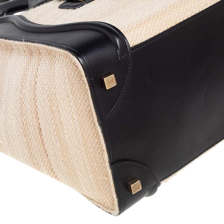 Pre Owned Celine Cream-Black Canvas And Leather Mini Luggage Tote