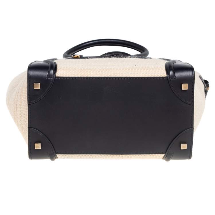 Pre Owned Celine Cream-Black Canvas And Leather Mini Luggage Tote