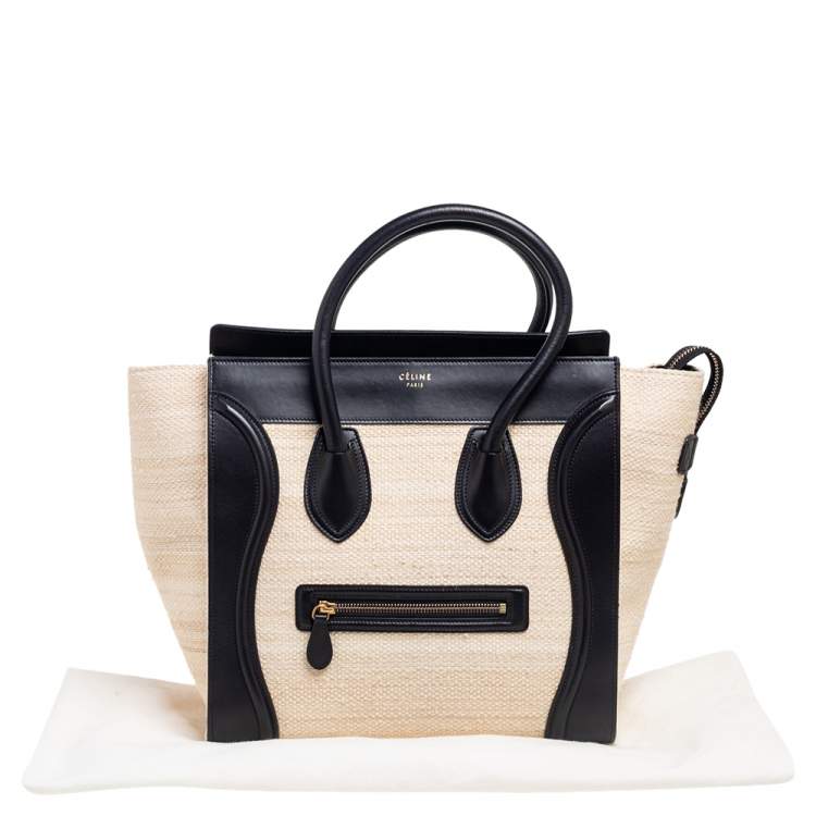 Pre Owned Celine Cream-Black Canvas And Leather Mini Luggage Tote