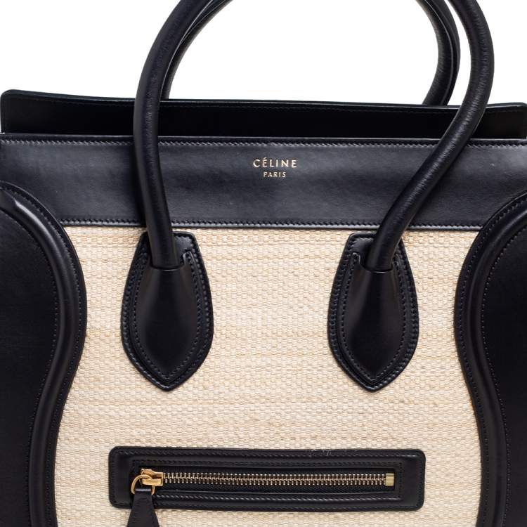 Pre Owned Celine Cream-Black Canvas And Leather Mini Luggage Tote