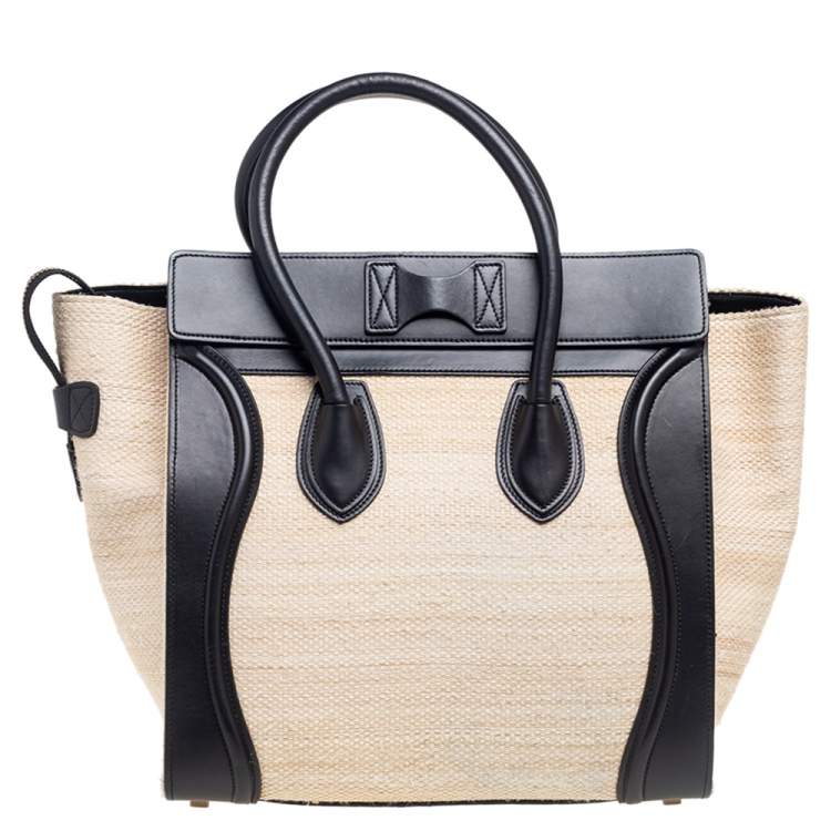 Pre Owned Celine Cream-Black Canvas And Leather Mini Luggage Tote