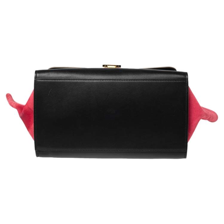 Pre Owned Celine Tri Color Leather and Suede Mini Trapeze Top Handle Bag