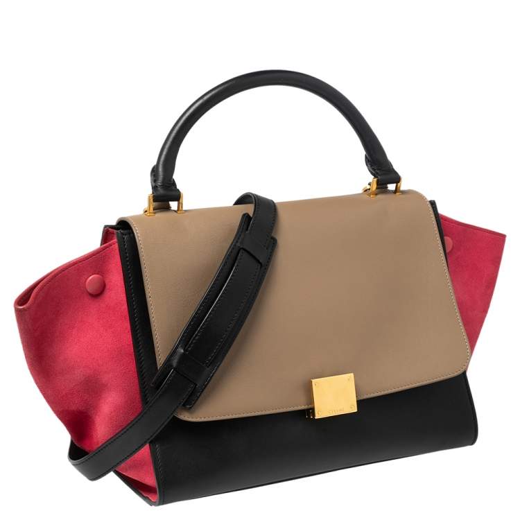 Pre Owned Celine Tri Color Leather and Suede Mini Trapeze Top Handle Bag
