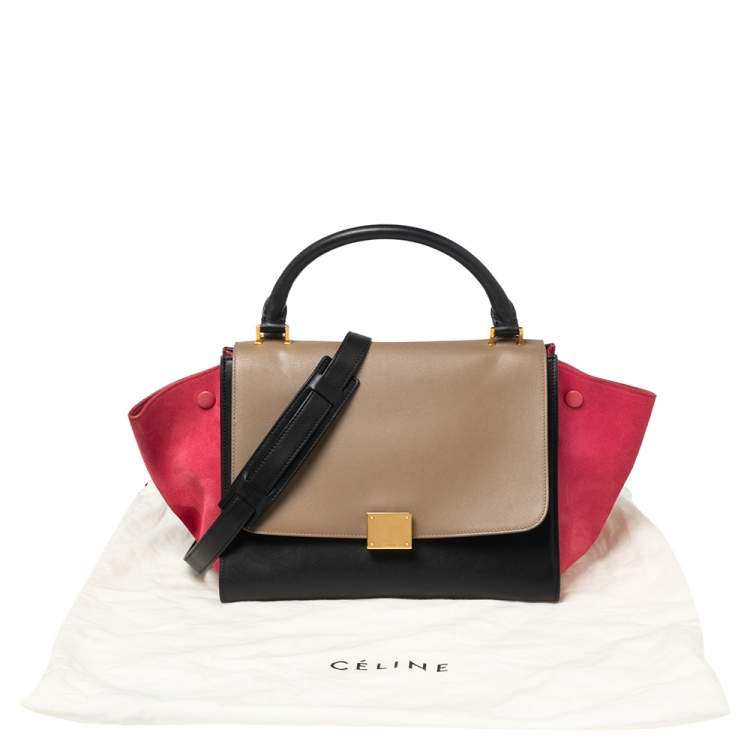 Pre Owned Celine Tri Color Leather and Suede Mini Trapeze Top Handle Bag