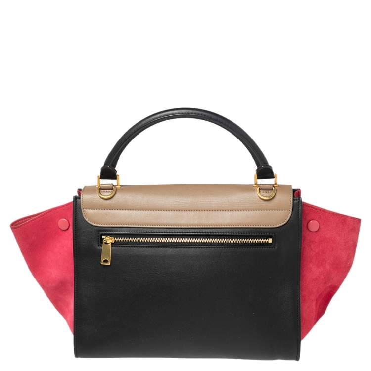 Pre Owned Celine Tri Color Leather and Suede Mini Trapeze Top Handle Bag