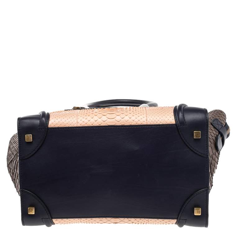 Pre Owned Celine Tri Color Python And Leather Mini Luggage Tote