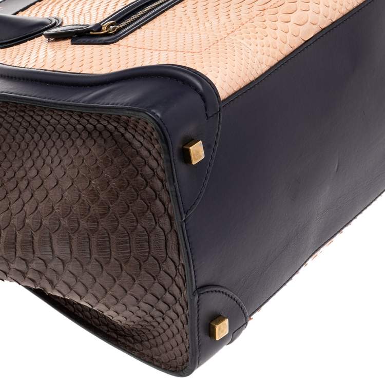 Pre Owned Celine Tri Color Python And Leather Mini Luggage Tote