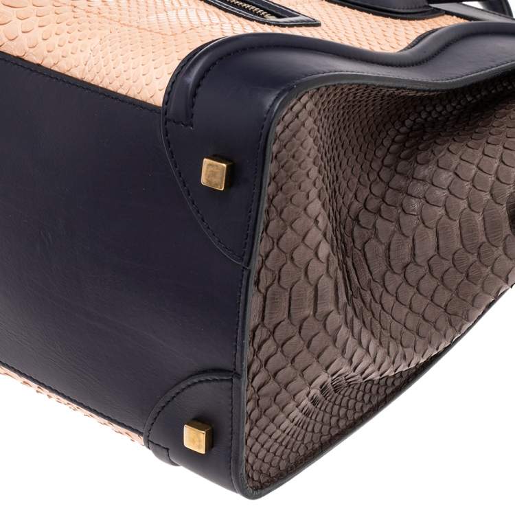 Pre Owned Celine Tri Color Python And Leather Mini Luggage Tote