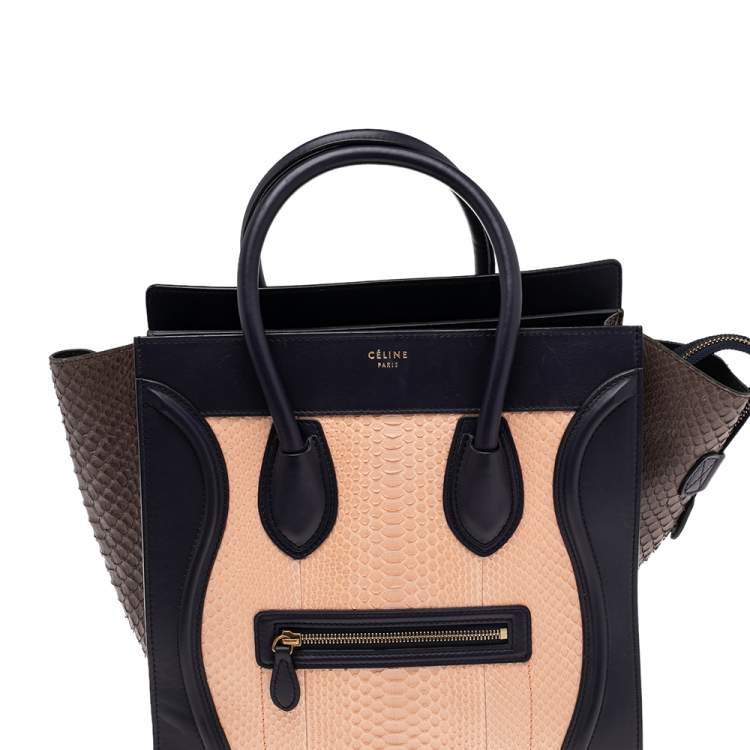 Pre Owned Celine Tri Color Python And Leather Mini Luggage Tote
