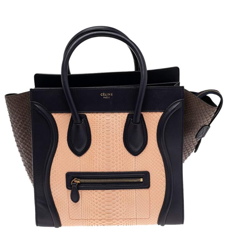 Pre Owned Celine Tri Color Python And Leather Mini Luggage Tote