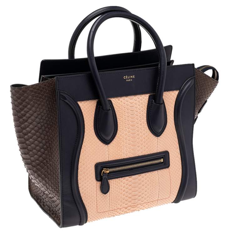 Pre Owned Celine Tri Color Python And Leather Mini Luggage Tote