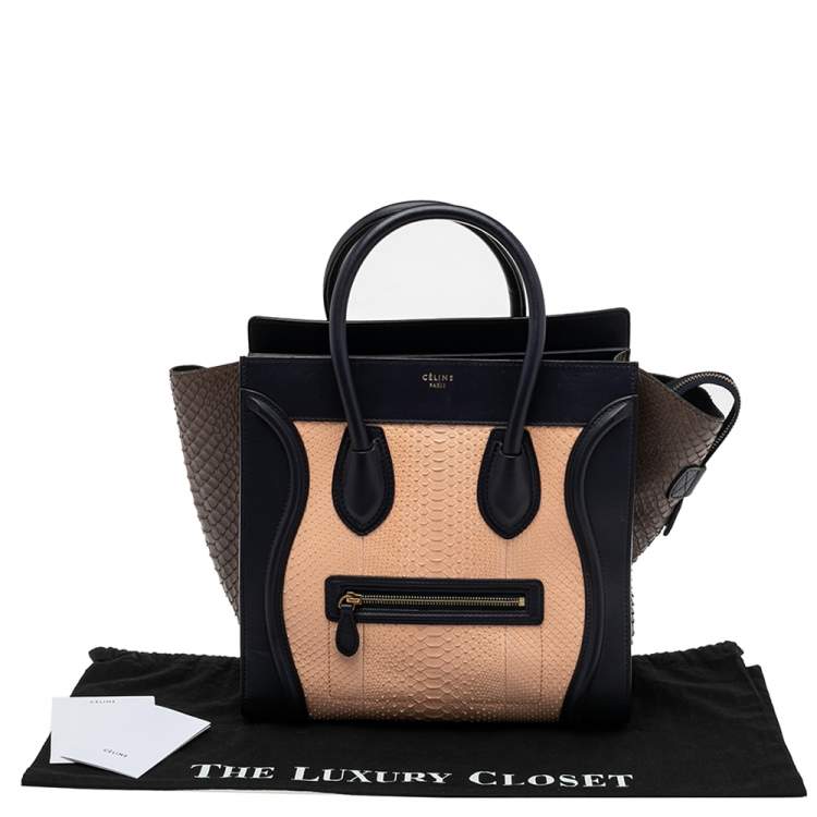 Pre Owned Celine Tri Color Python And Leather Mini Luggage Tote