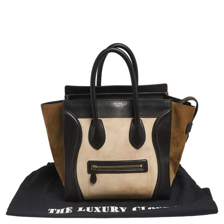 Pre Owned Celine Tri Color Leather and Nubuck Leather Mini Luggage Tote