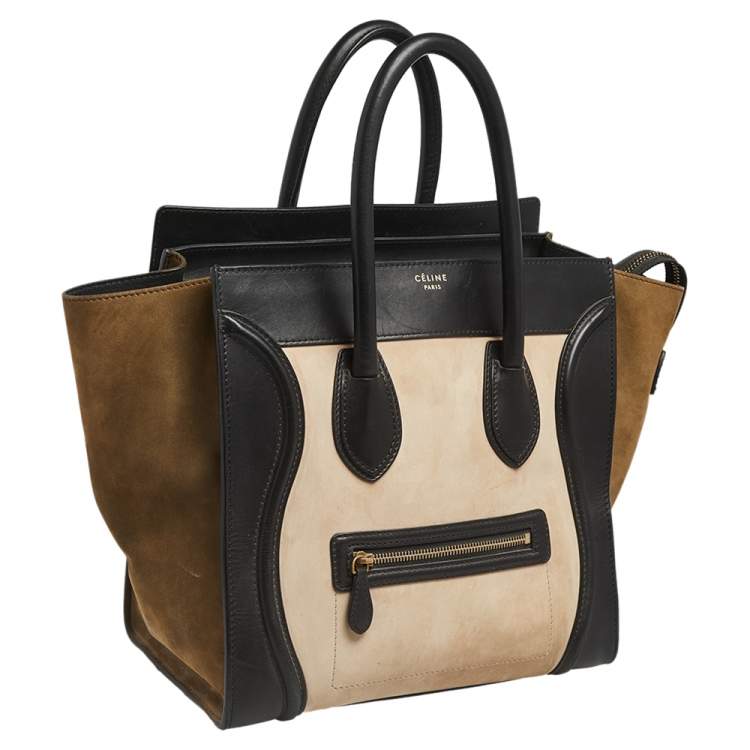 Pre Owned Celine Tri Color Leather and Nubuck Leather Mini Luggage Tote