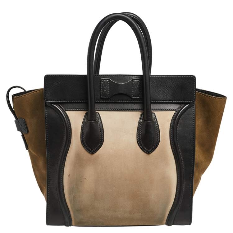 Pre Owned Celine Tri Color Leather and Nubuck Leather Mini Luggage Tote
