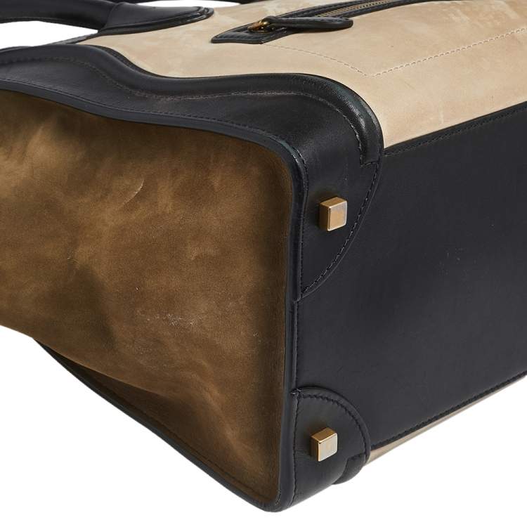 Pre Owned Celine Tri Color Leather and Nubuck Leather Mini Luggage Tote