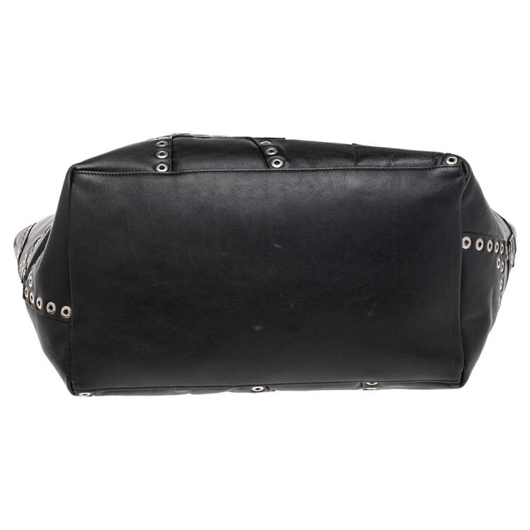Pre Owned Celine Black Leather Grommet Cabas Tote