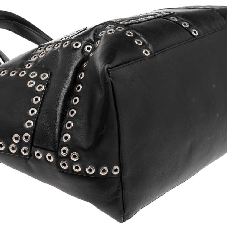 Pre Owned Celine Black Leather Grommet Cabas Tote