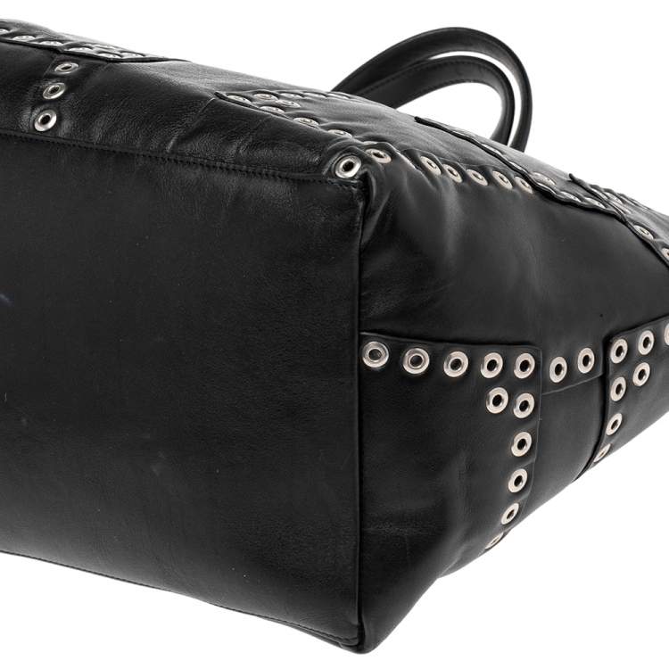 Pre Owned Celine Black Leather Grommet Cabas Tote