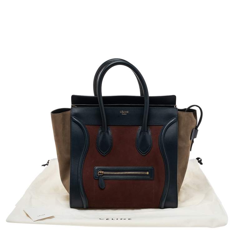 Pre Owned Celine Tricolor Leather and Nubuck Leather Mini Luggage Tote