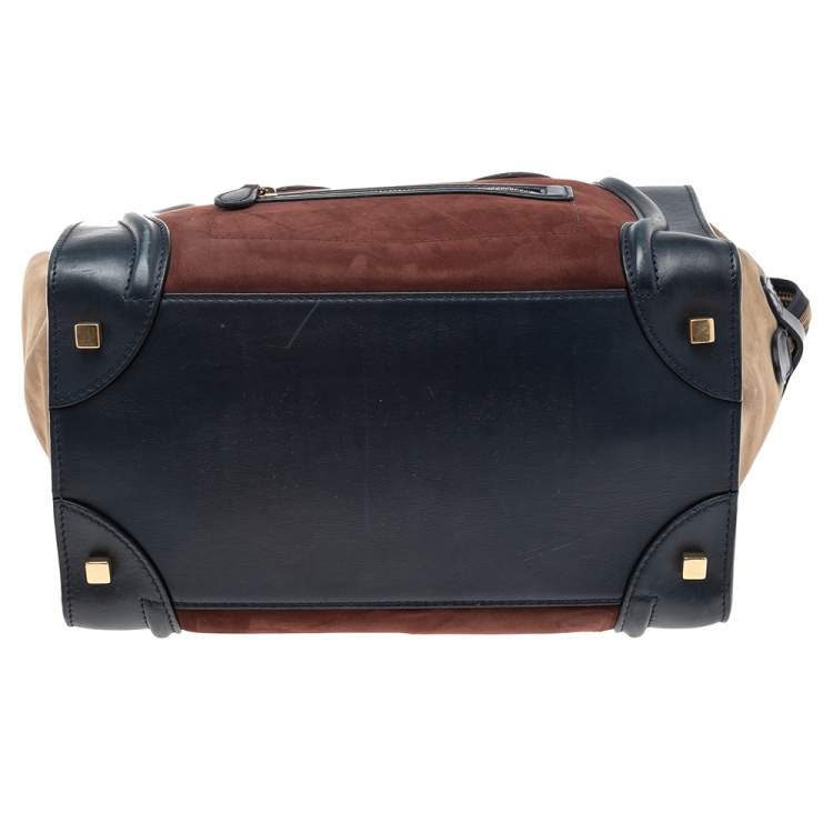 Pre Owned Celine Tricolor Leather and Nubuck Leather Mini Luggage Tote