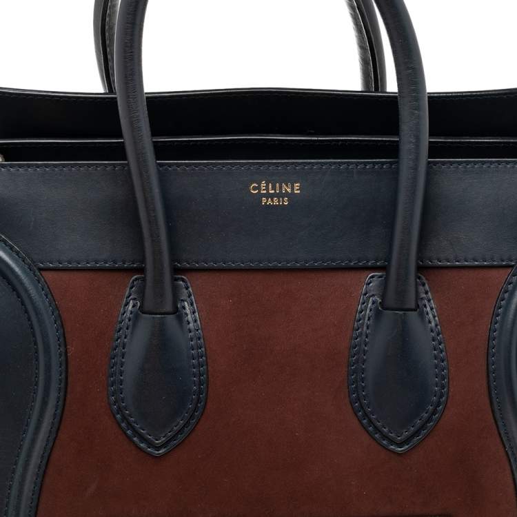 Pre Owned Celine Tricolor Leather and Nubuck Leather Mini Luggage Tote