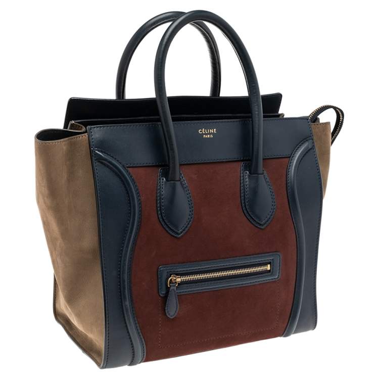 Pre Owned Celine Tricolor Leather and Nubuck Leather Mini Luggage Tote