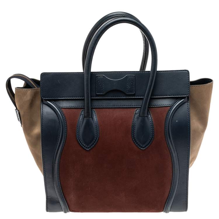 Pre Owned Celine Tricolor Leather and Nubuck Leather Mini Luggage Tote