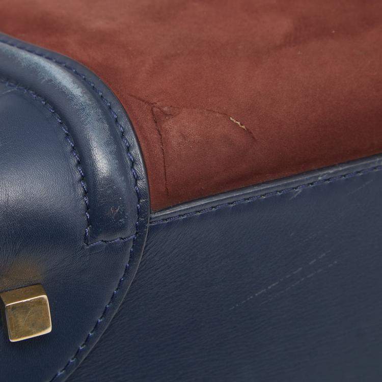Pre Owned Celine Tricolor Leather and Nubuck Leather Mini Luggage Tote