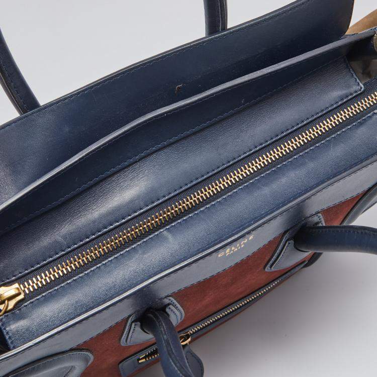 Pre Owned Celine Tricolor Leather and Nubuck Leather Mini Luggage Tote
