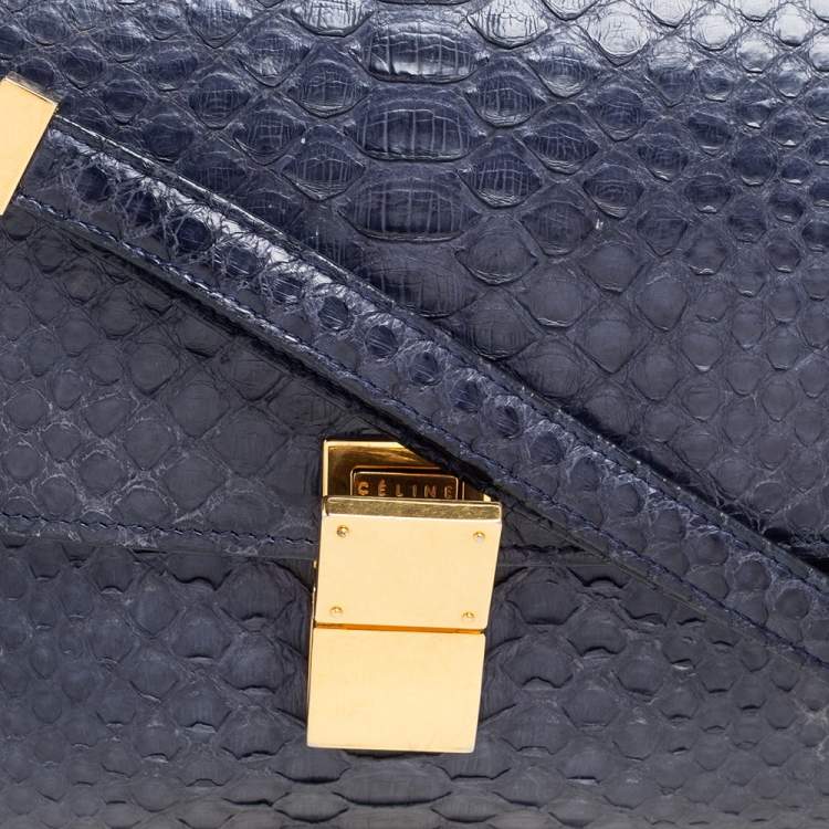 Pre Owned Celine Navy Blue Python Medium Classic Box Shoulder Bag