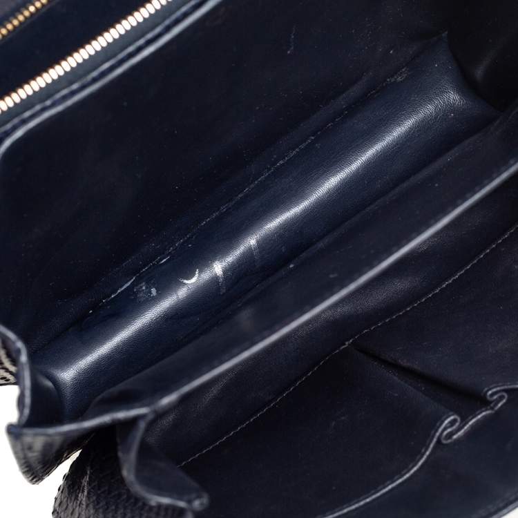 Pre Owned Celine Navy Blue Python Medium Classic Box Shoulder Bag