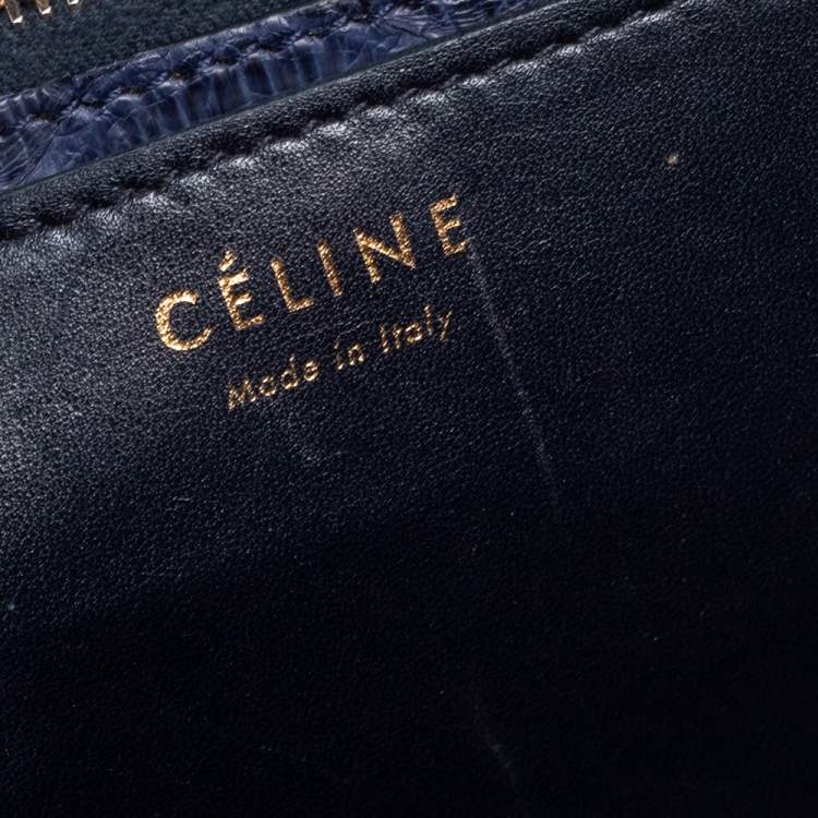 Pre Owned Celine Navy Blue Python Medium Classic Box Shoulder Bag