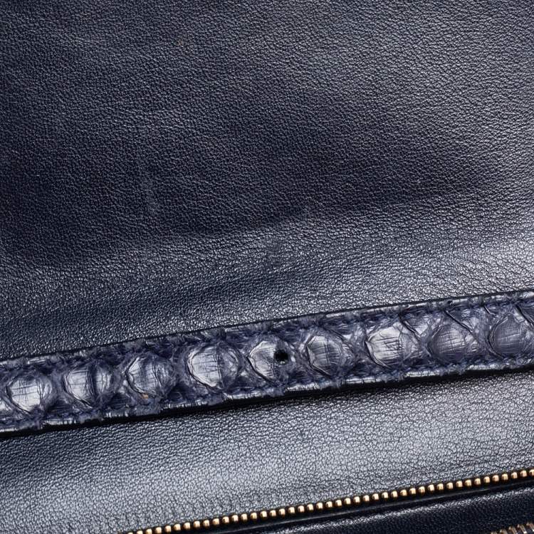 Pre Owned Celine Navy Blue Python Medium Classic Box Shoulder Bag