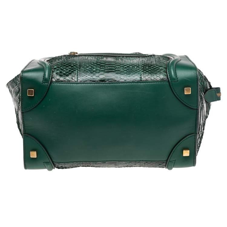 Pre Owned Celine Green Snakeskin Mini Luggage Tote 