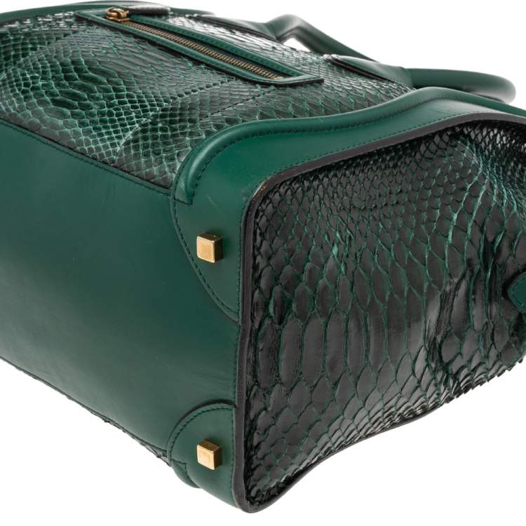 Pre Owned Celine Green Snakeskin Mini Luggage Tote 