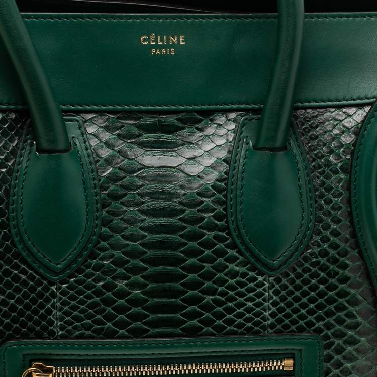 Pre Owned Celine Green Snakeskin Mini Luggage Tote 