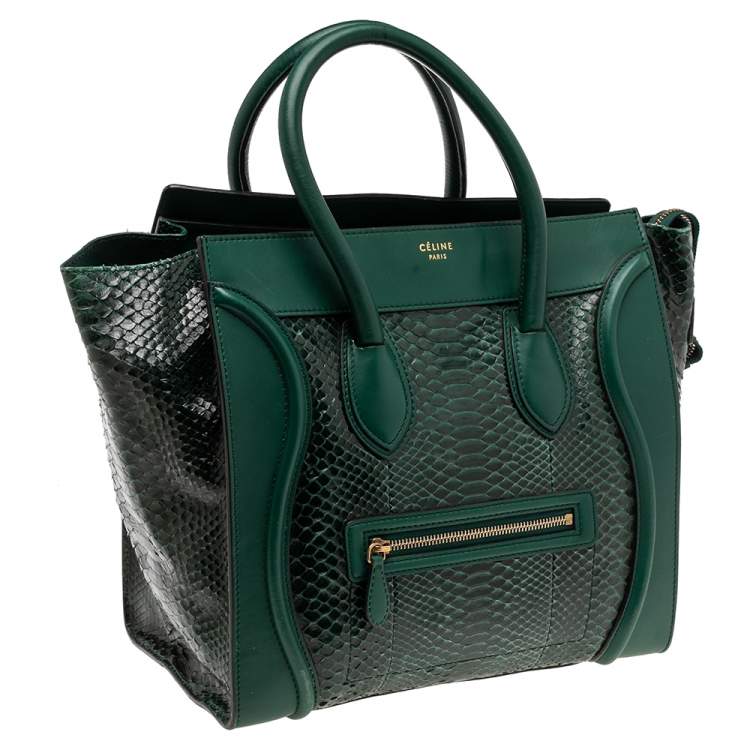 Pre Owned Celine Green Snakeskin Mini Luggage Tote 