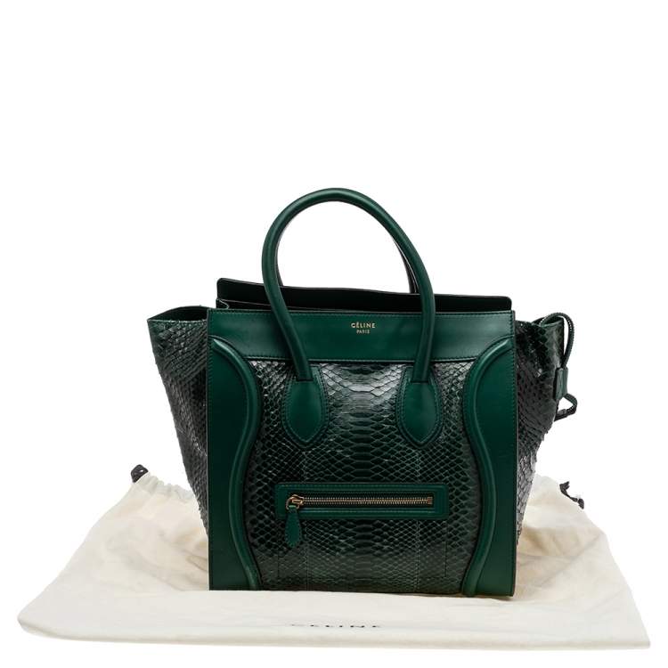 Pre Owned Celine Green Snakeskin Mini Luggage Tote 