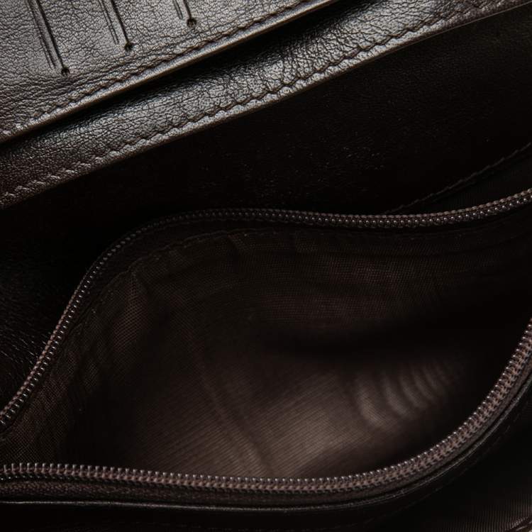 Pre Owned Celine Brown Macadam Canvas and Croc Embossed Leather French Wallet