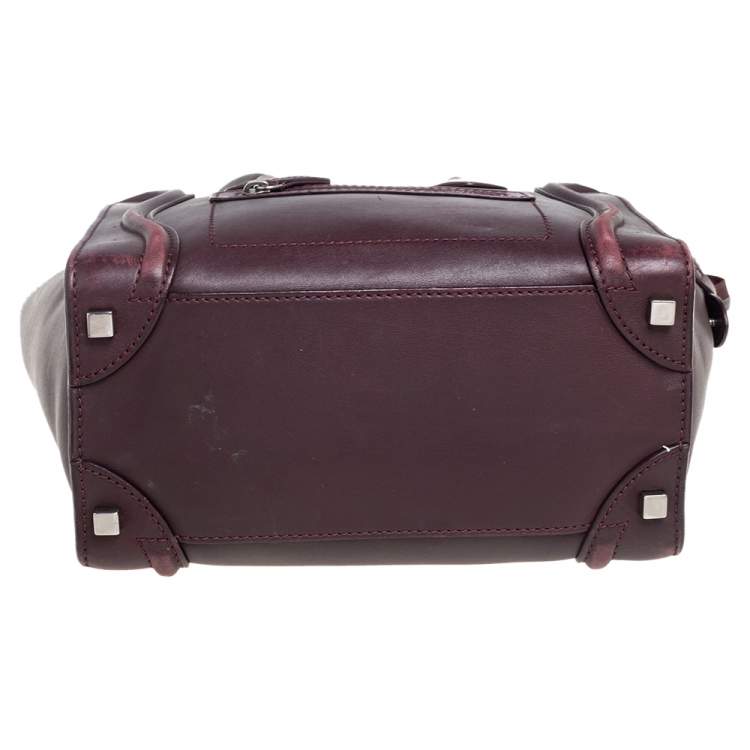 Pre Owned Celine Maroon Leather Micro Luggage Tote