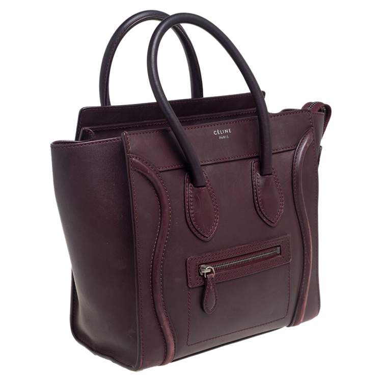 Pre Owned Celine Maroon Leather Micro Luggage Tote