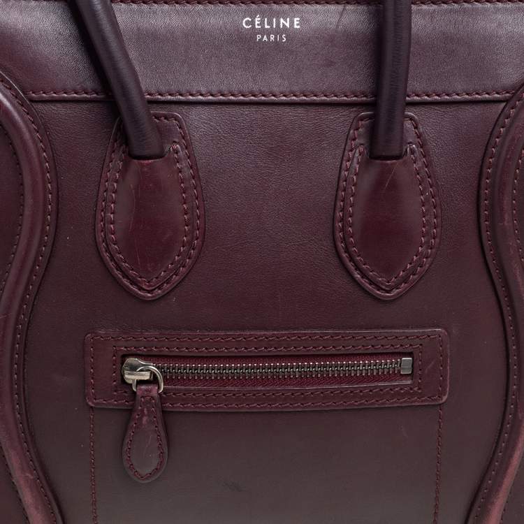 Pre Owned Celine Maroon Leather Micro Luggage Tote