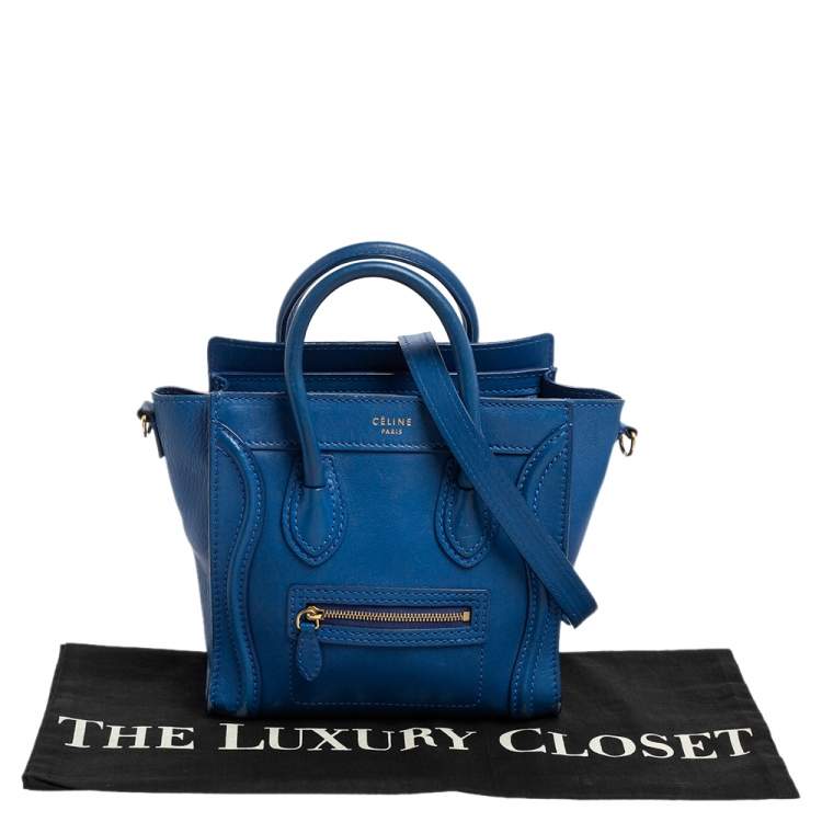 Pre Owned Celine Blue Leather Nano Luggage Tote