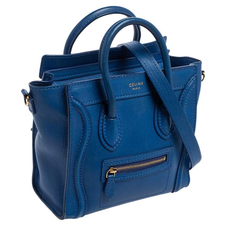 Pre Owned Celine Blue Leather Nano Luggage Tote