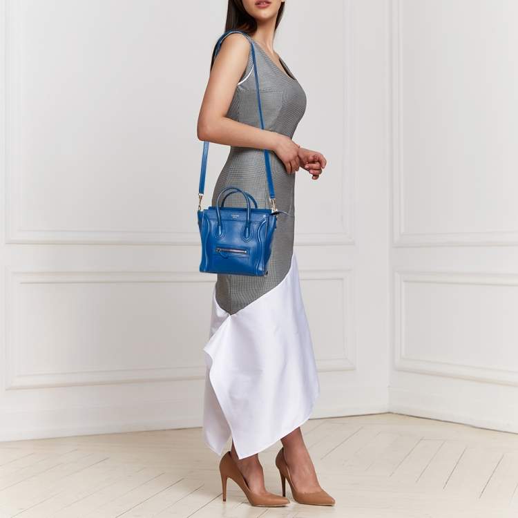 Pre Owned Celine Blue Leather Nano Luggage Tote
