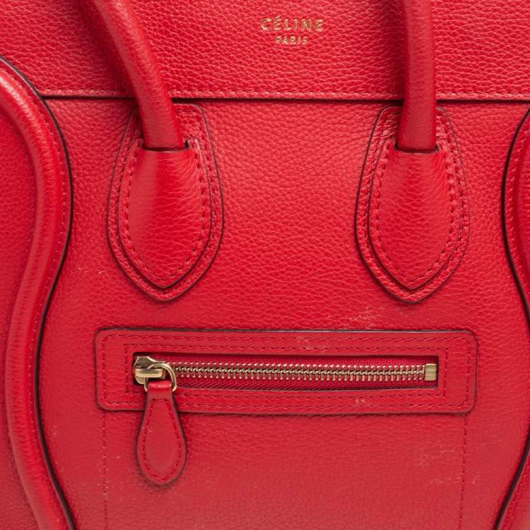 Pre Owned Celine Red Leather Micro Luggage Tote