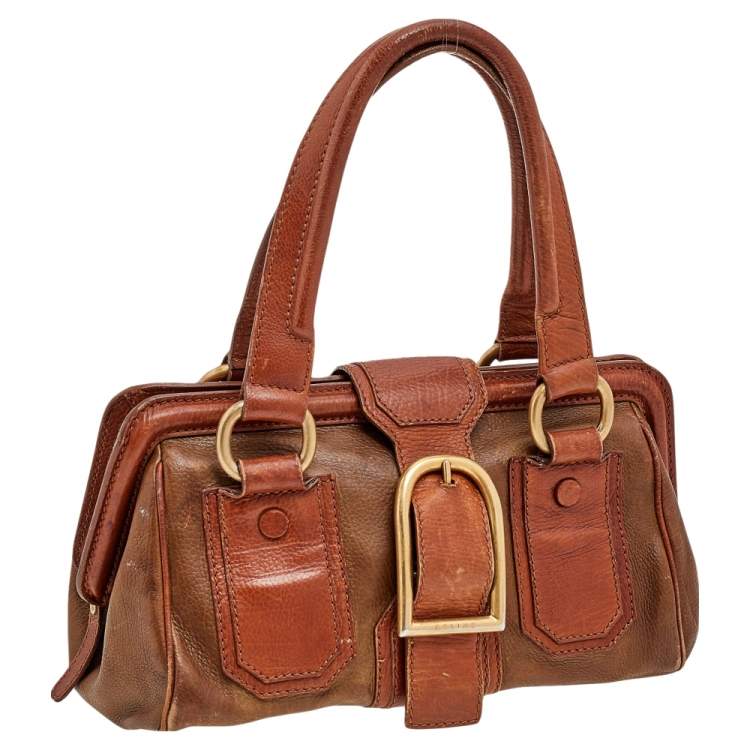 Pre Owned Celine Two Tone Brown Leather Ella Frame Satchel